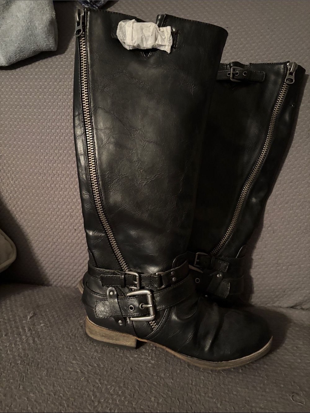 Carlos by Carlos Santana Black Tall Riding Boots with Buckle Detail